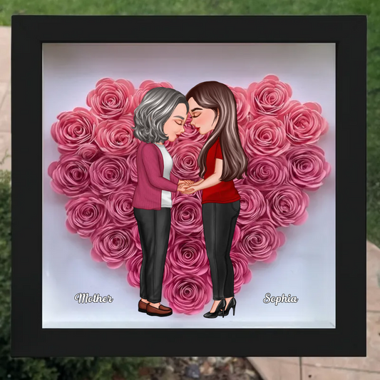 Mother Daughter Holding Hands Personalized Heart Rose Shadow Box