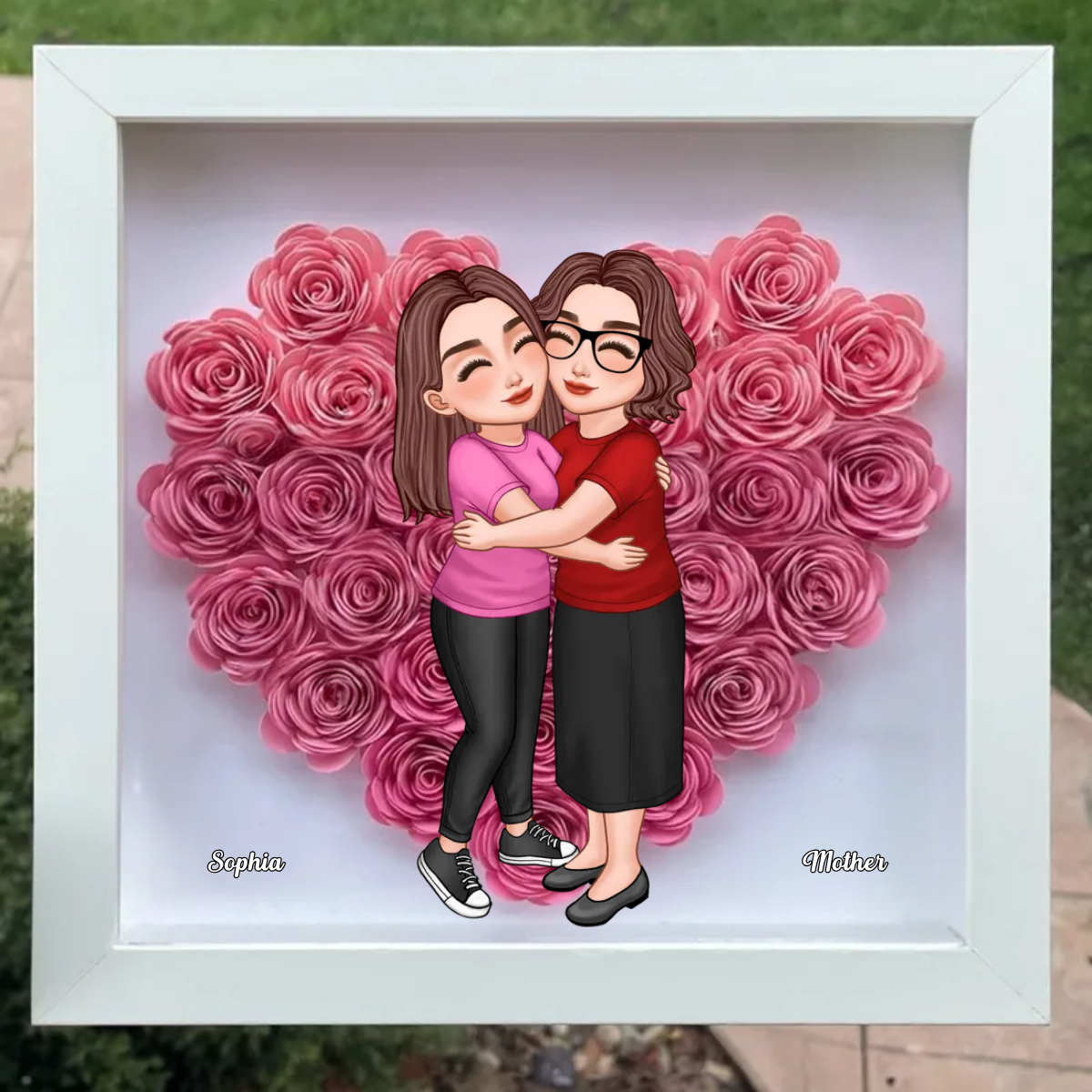 Mother Holding Son Daughter Personalized Heart Rose Shadow Box