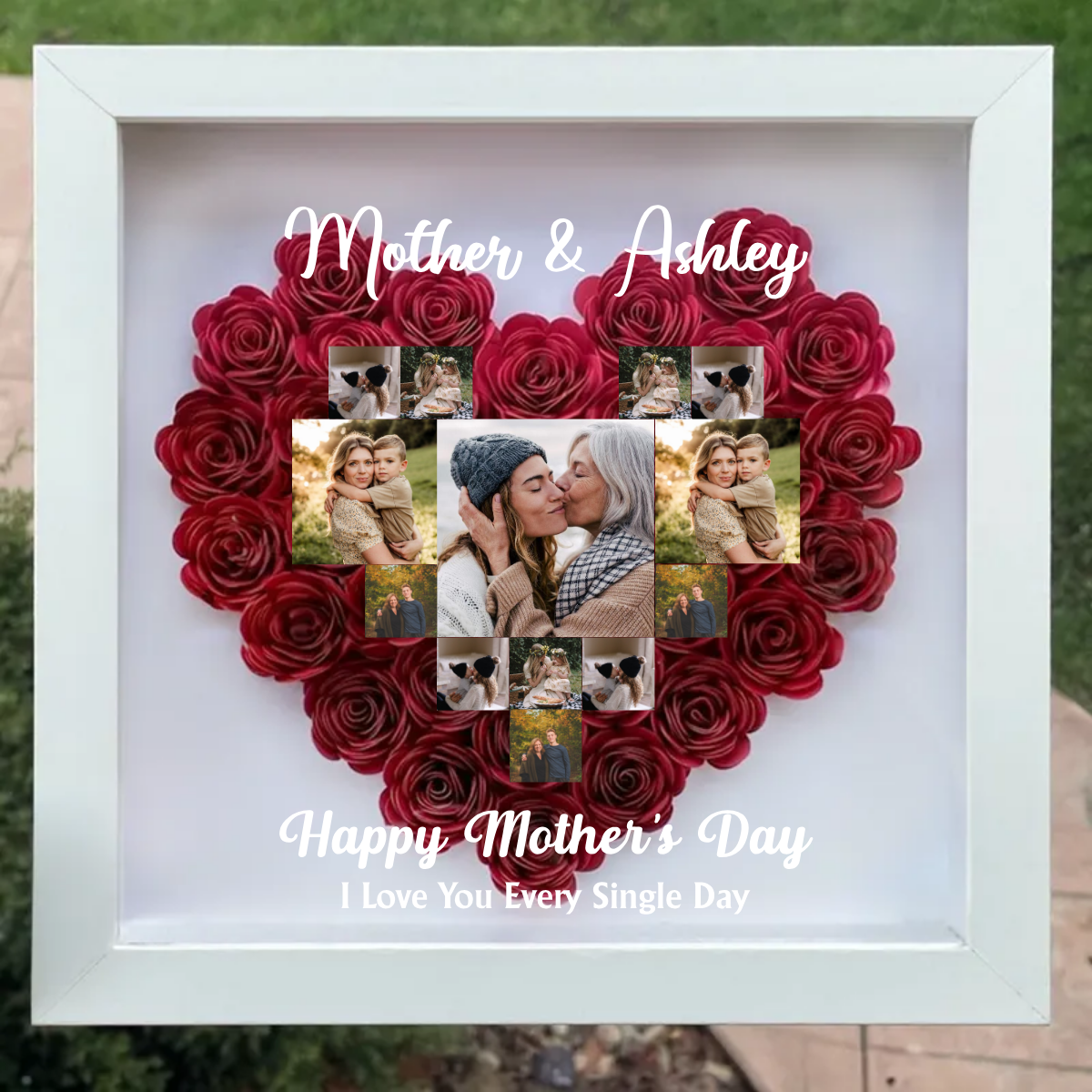 Custom Photos Mother's Day Gift Personalized Heart Rose Shadow Box