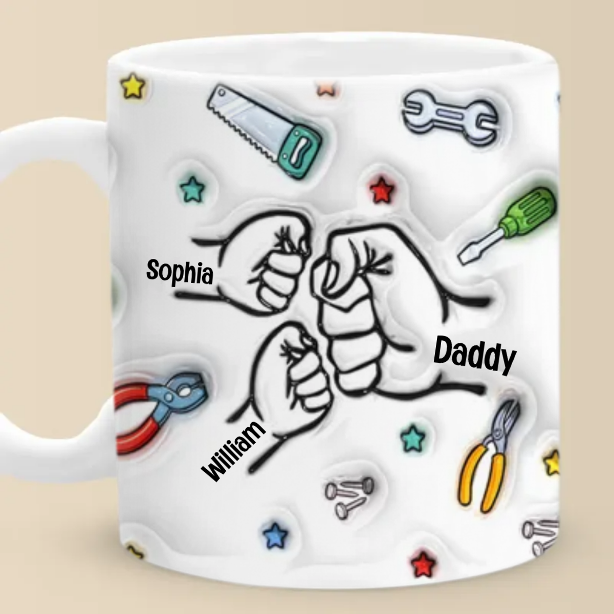 Father’s Day Fist Bump - Family Personalized 3D Inflated Effect Printed Mug - Gift For Dad, Grandpa