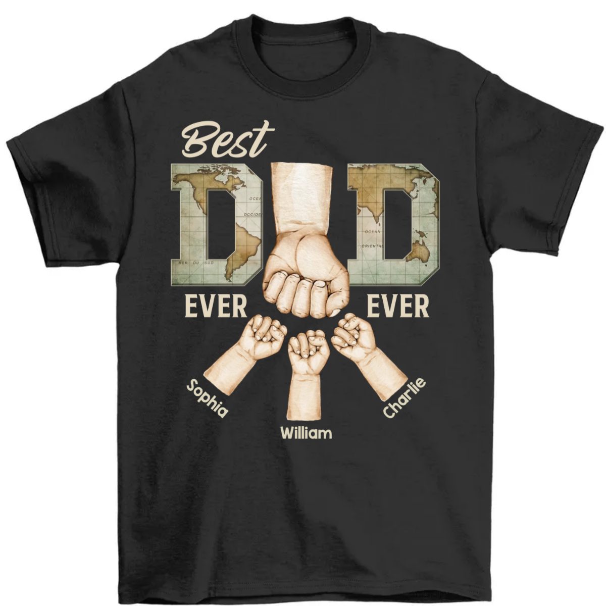 Best Dad Ever Ever Fist Bump With Kids Names Personalized Shirt
