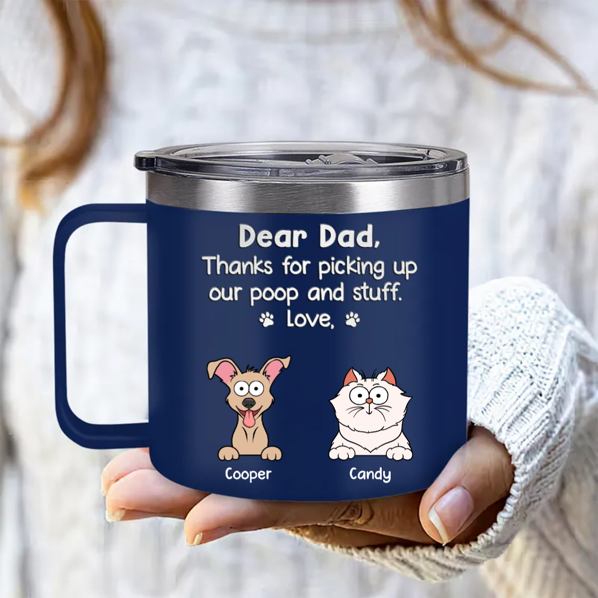 Thanks For Picking Up My Poop - Personalized 14oz Stainless Steel Tumbler With Handle