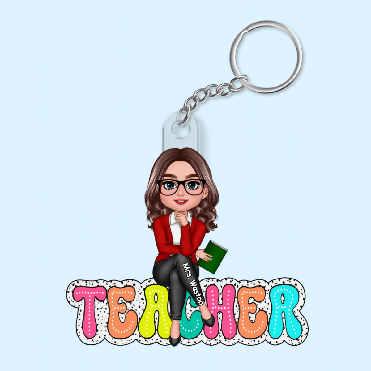 Doll Teacher Sitting On Text Dalmatian Dot Personalized Acrylic Keychain