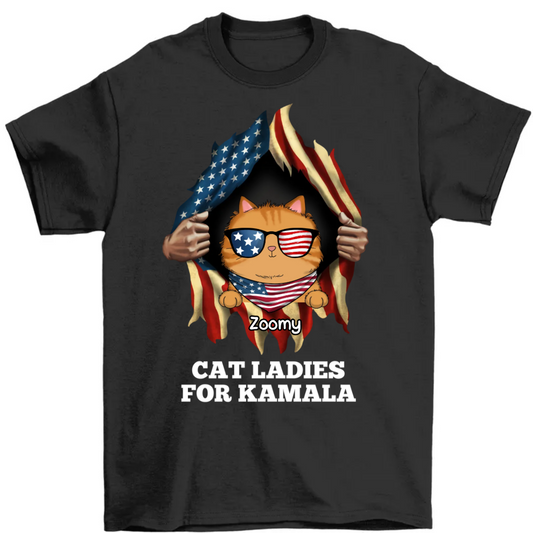 Cat Ladies For K.a.m.a.l.a Cat Lovers Hands Ripping Nation Flag Personalized Shirt