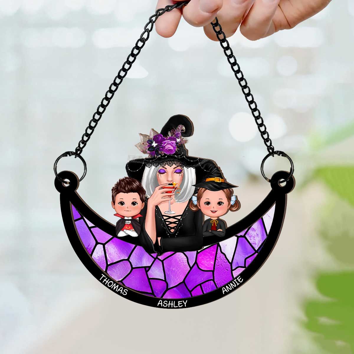 Grandma Grandkids Halloween Moon Personalized Suncatcher