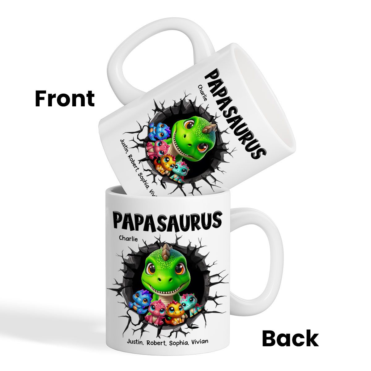 Grandpasaurus Daddysaurus And Kids In A Hold 3D Printed Personalized Mug