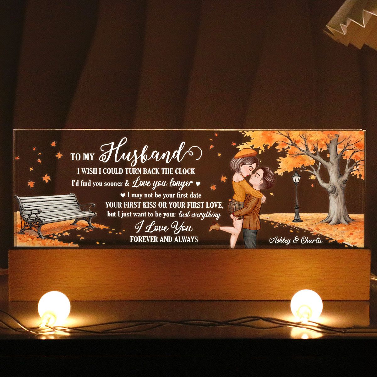 Wish I Could Turn Back The Clock Fall Season Couple Personalized Acrylic LED Night Light, Gift For Him, Gift For Her