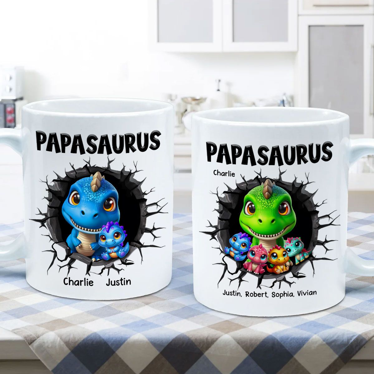 Grandpasaurus Daddysaurus And Kids In A Hold 3D Printed Personalized Mug