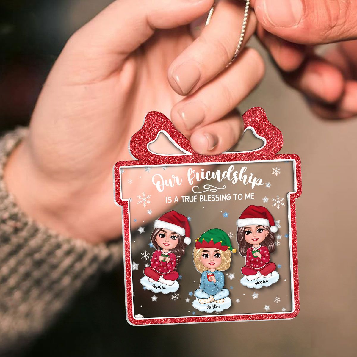 Our Friendship Is True Blessing Gift Shaped Personalized Ornament, Christmas, Christmas Gift For Friends