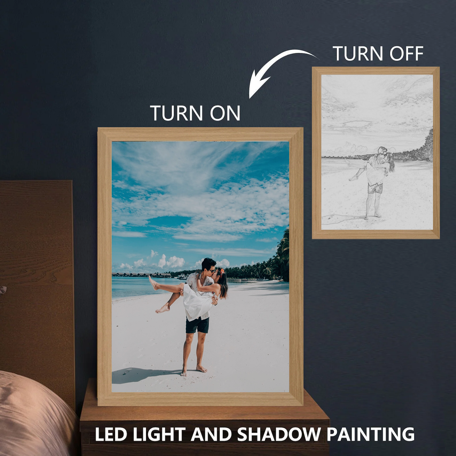 Custom Photo Night Light Gift LED Light Sketch Painting Frame, Adjustable Brightness & Color