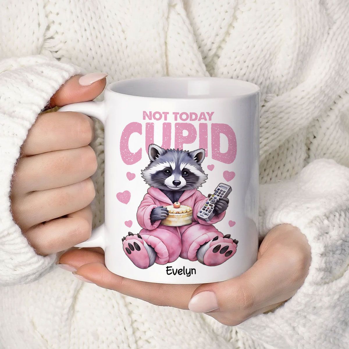 Not Today Cupid Anti-Valentine Funny Raccoon Personalized Mug