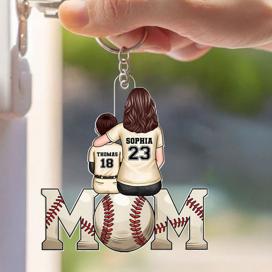 Baseball, Softball Mom And Kids Personalized Acrylic Keychain, Mother's Day Gift