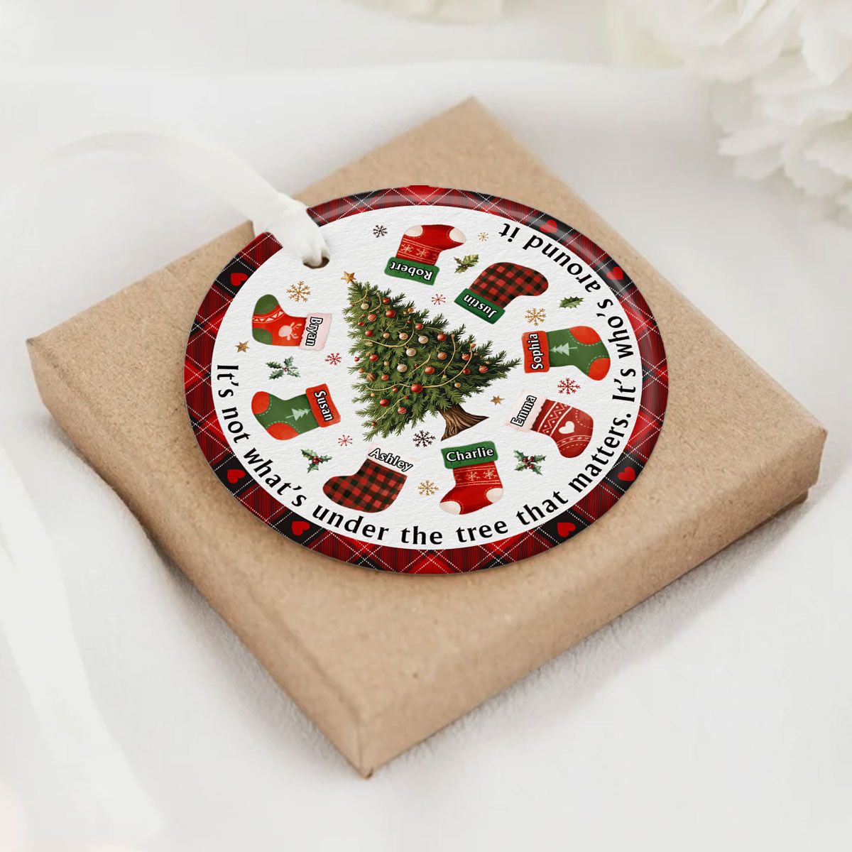 Christmas Family It's Not What's Under The Tree Personalized Circle Ceramic Ornament