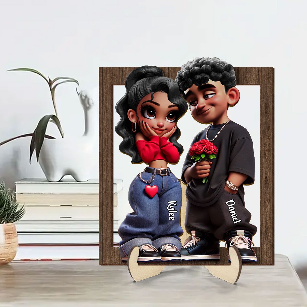 Personalized Y2K Couple Frame 2-Layer Wooden Plaque, Valentine's Day Gift, Anniversary Gift For Him For Her