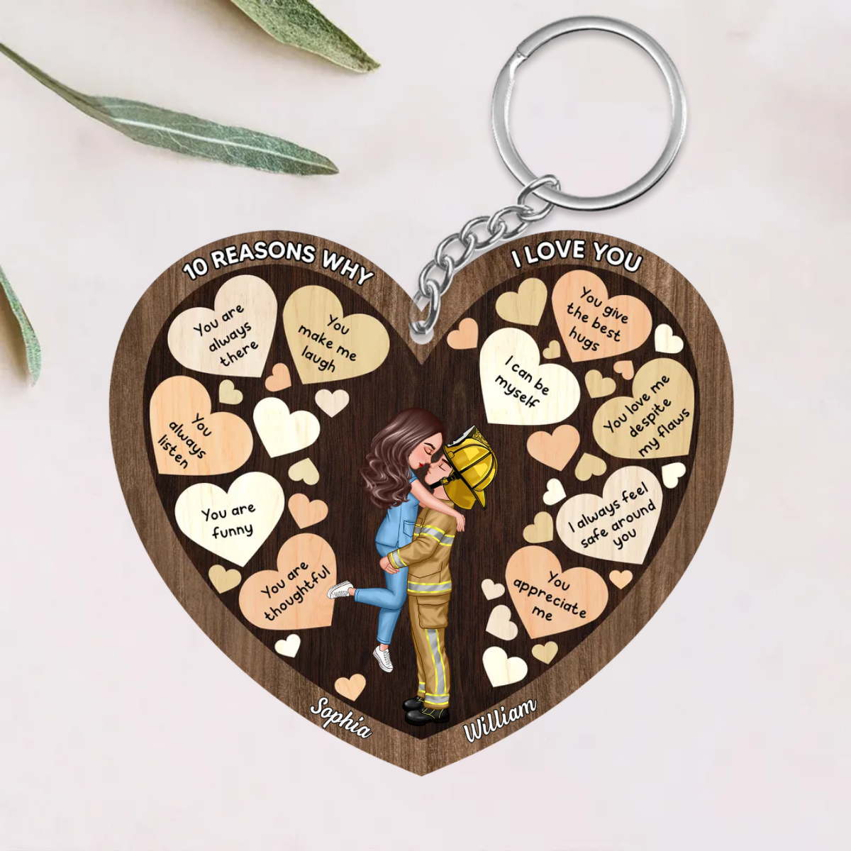 Couple Kissing In Heart Reasons I Love You Personalized Acrylic Keychain