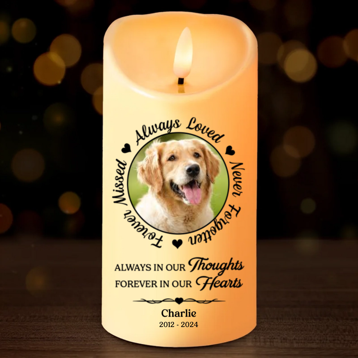 Custom Photo Your Light Will Always Shine In Our Hearts - Memorial Personalized Custom LED Candle - Christmas Gift, Sympathy Gift For Pet Owners, Pet Lovers