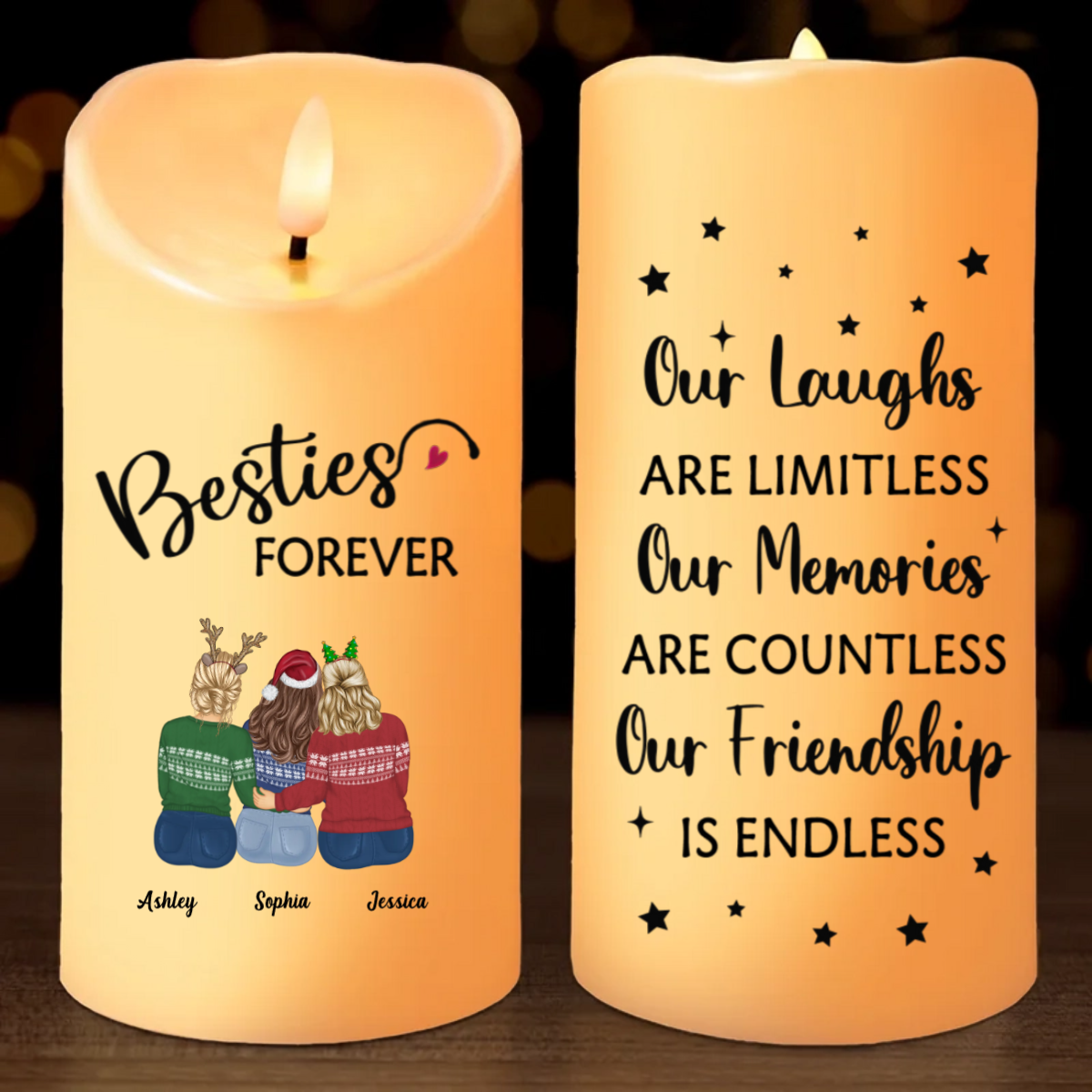 Our Friendship Is Endless - Bestie Personalized Custom LED Candle - Christmas Gift For Best Friends, BFF, Sisters