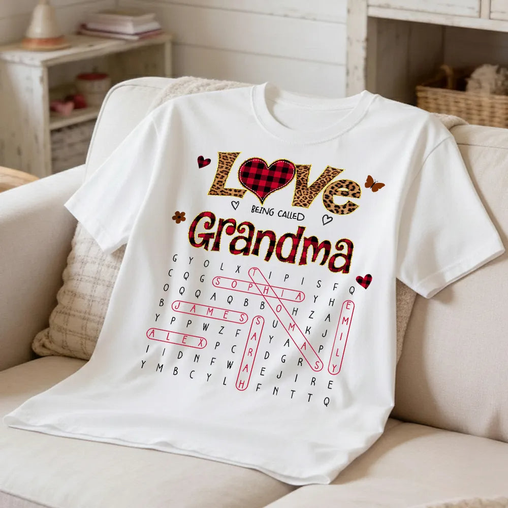 Love Being Called Grandma Leopard Pattern Word Search Puzzle - Personalized Shirt - Mother's Day Gift For Grandma Mom