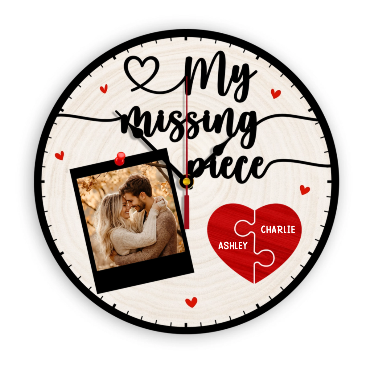 My Missing Piece Couple Photo Valentine's Day Gift Personalized Round Digital Wall Clock