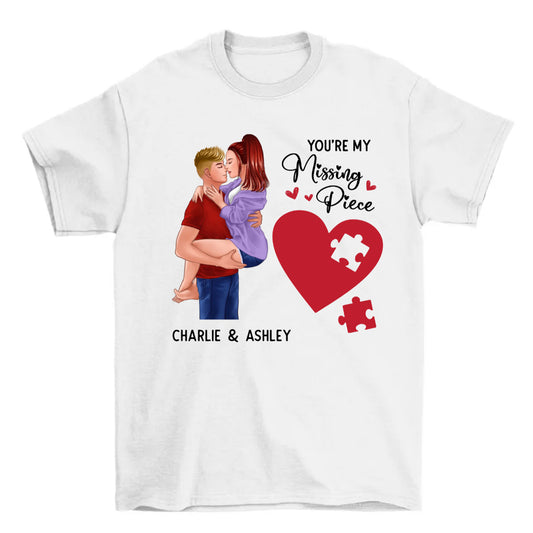 Couple Kissing Passionate Missing Piece Red Heart Valentine‘s Day Gift Personalized Shirt