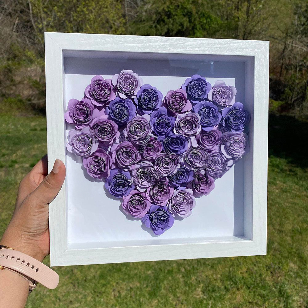 Couple Holding Love Balloon Personalized Heart Rose Shadow Box