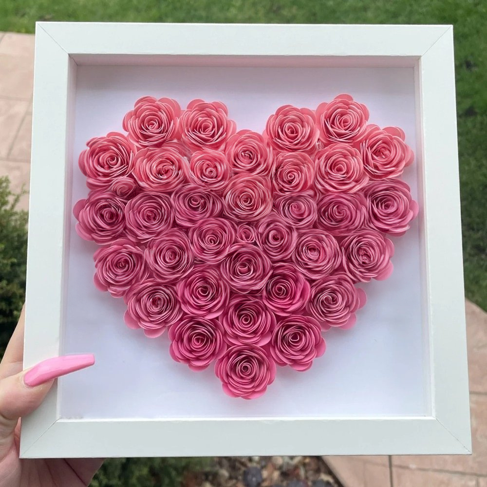 Couple Holding Love Balloon Personalized Heart Rose Shadow Box