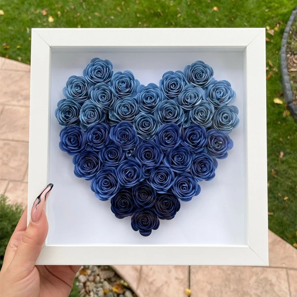 Couple Holding Love Balloon Personalized Heart Rose Shadow Box