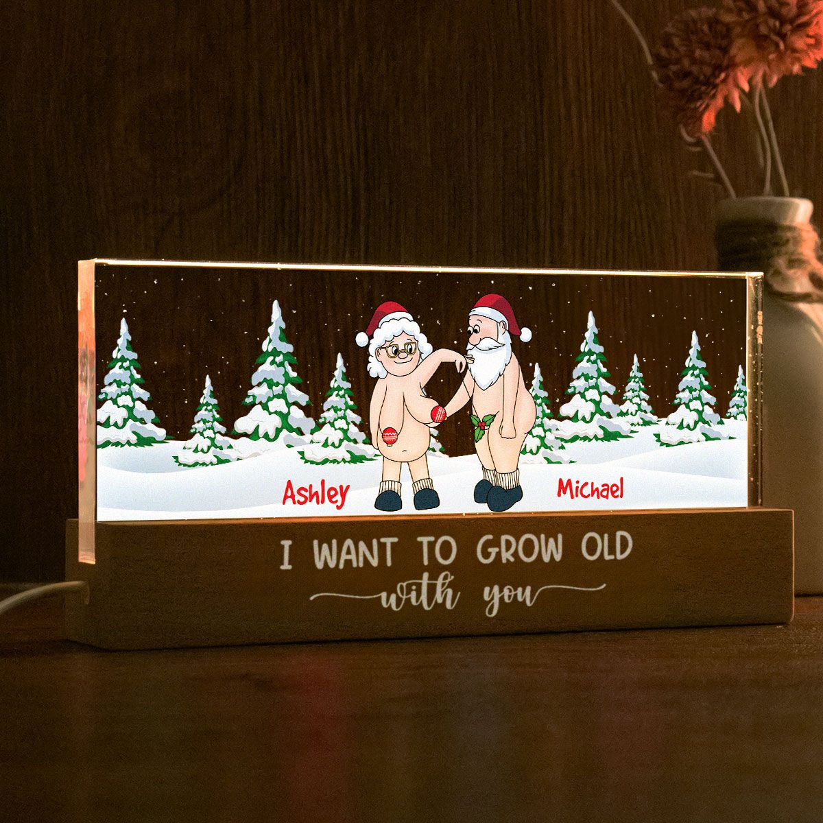 I Want To Grow Old With You Funny Christmas Couple Personalized Acrylic Block LED Night Light