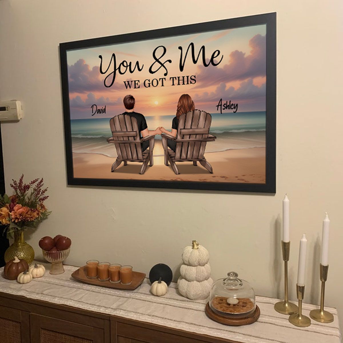 Realistic Beach Landscape Couple Sitting Personalized Poster