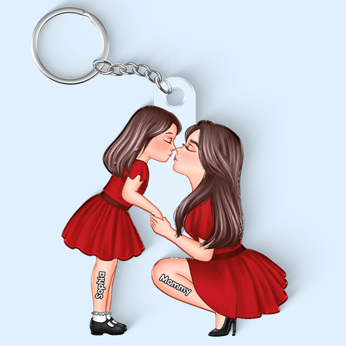 Mom And Kid Holding Hands Kissing Personalized Acrylic Keychain