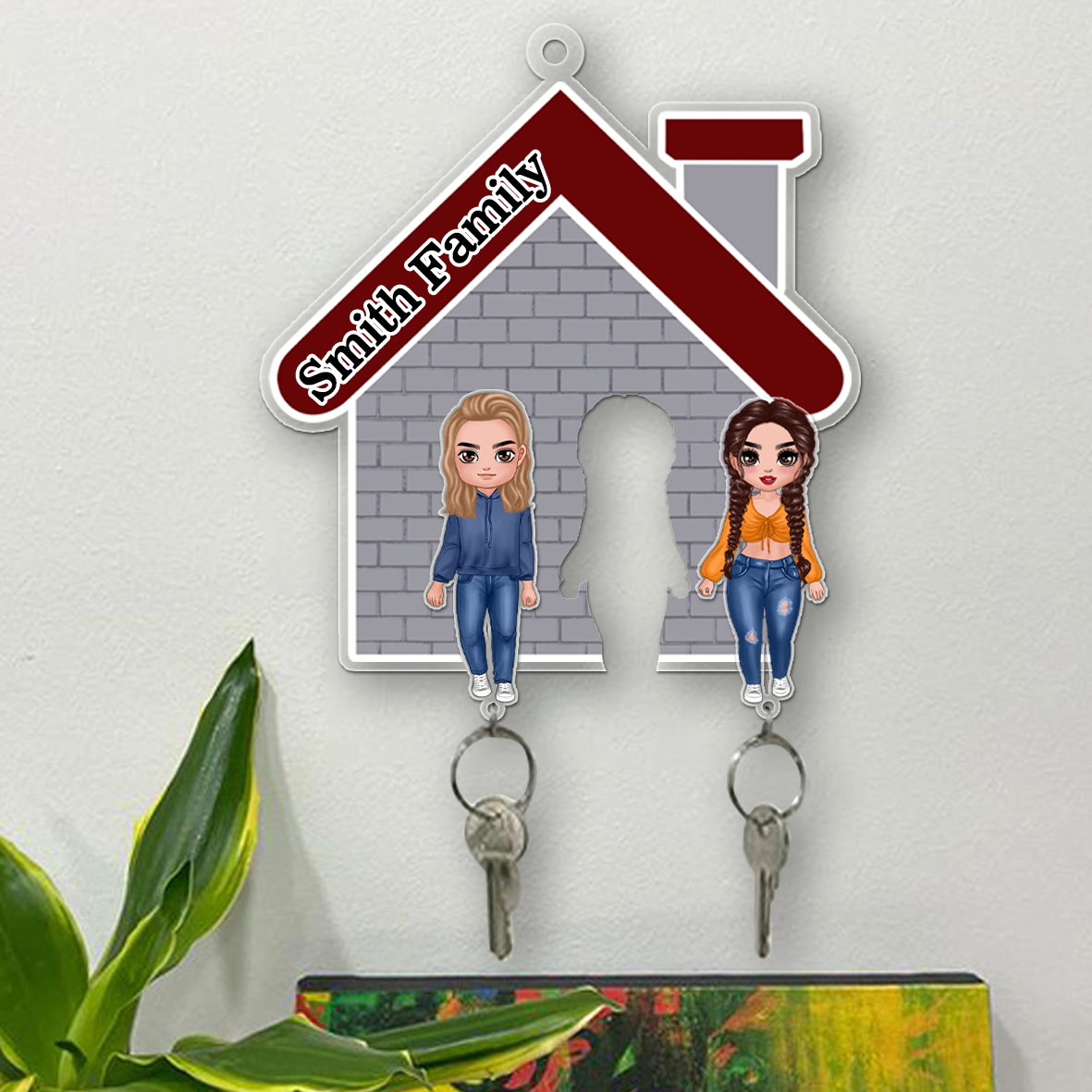 Doll Couple and House Personalized Acrylic Key Holder Hooks Gift For Her Gift For Him