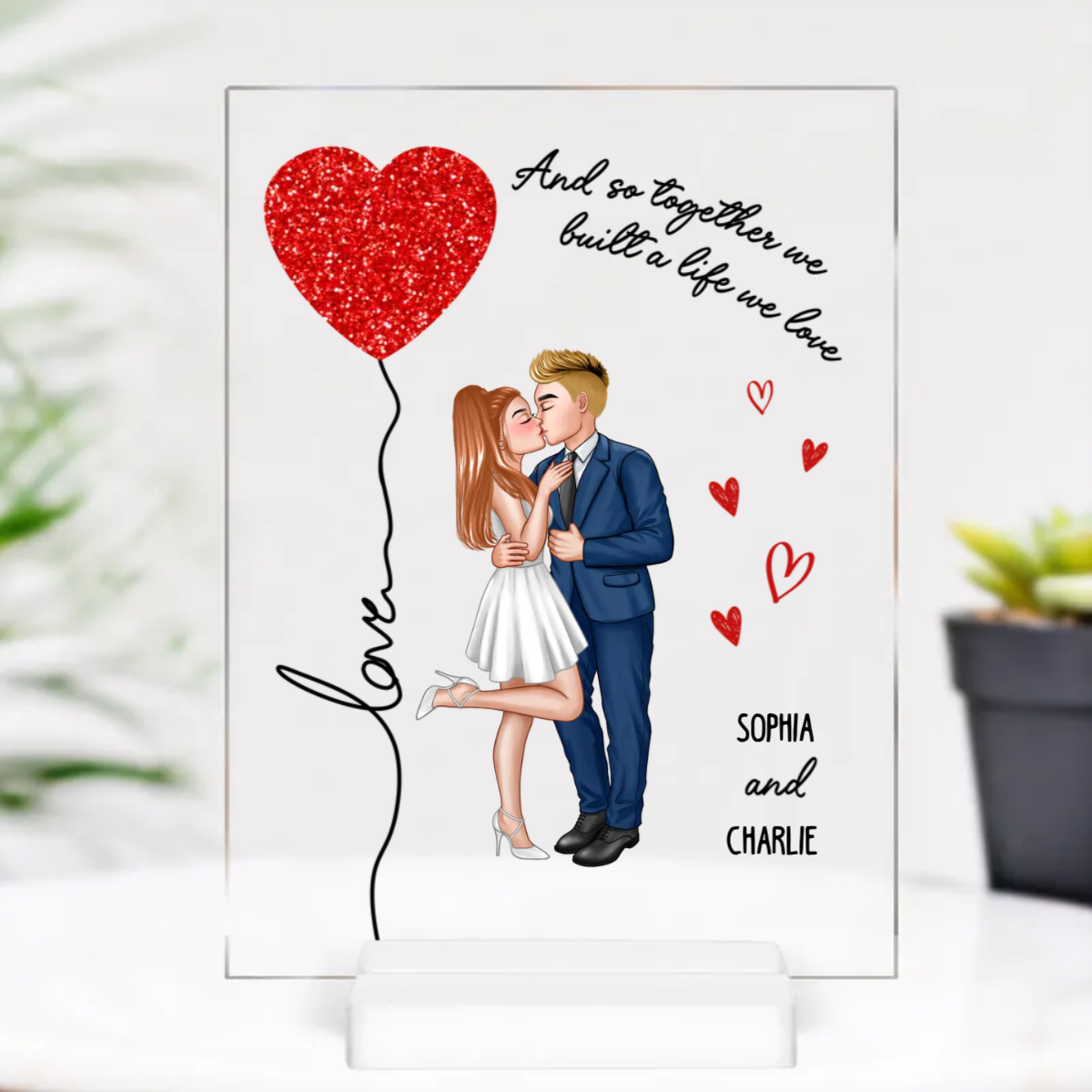 Elegant Couple Love Heart String Valentine‘s Gift Personalized Acrylic Plaque
