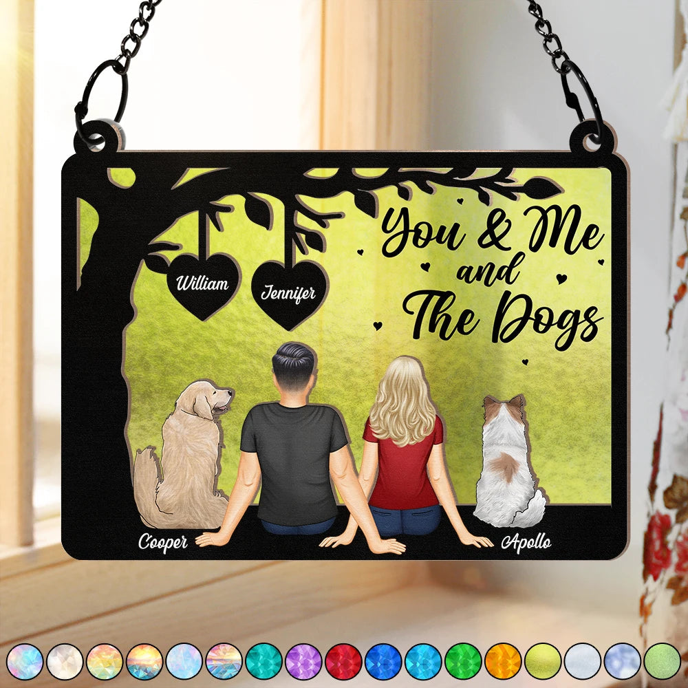 Pet Couple You & Me And The Dogs - Personalized Window Hanging Suncatcher Ornament