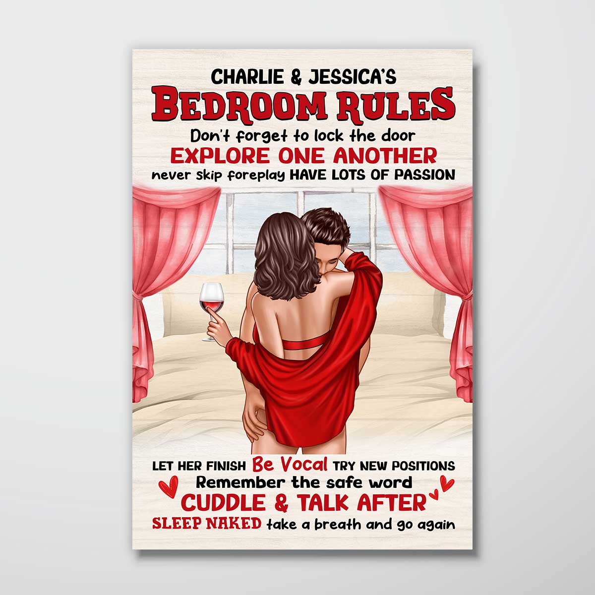 Couple Standing Kissing Bedroom Rules Personalized Vertical Poster