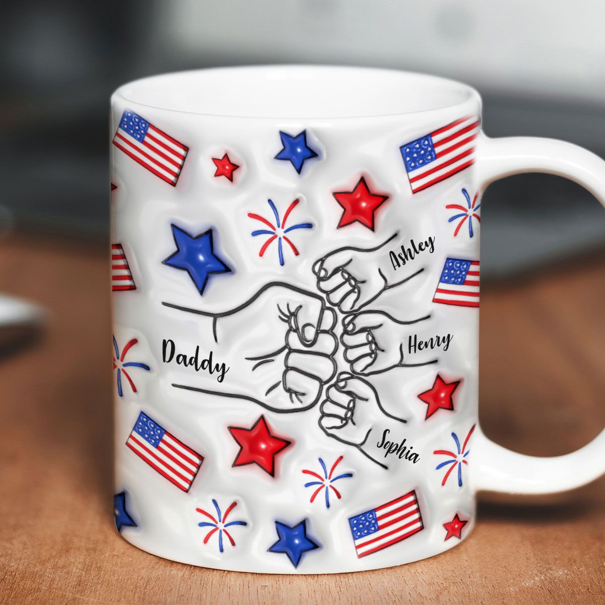 Proud Dad Grandpa Fist Bump Personalized 3D Inflated Effect Printed Mug