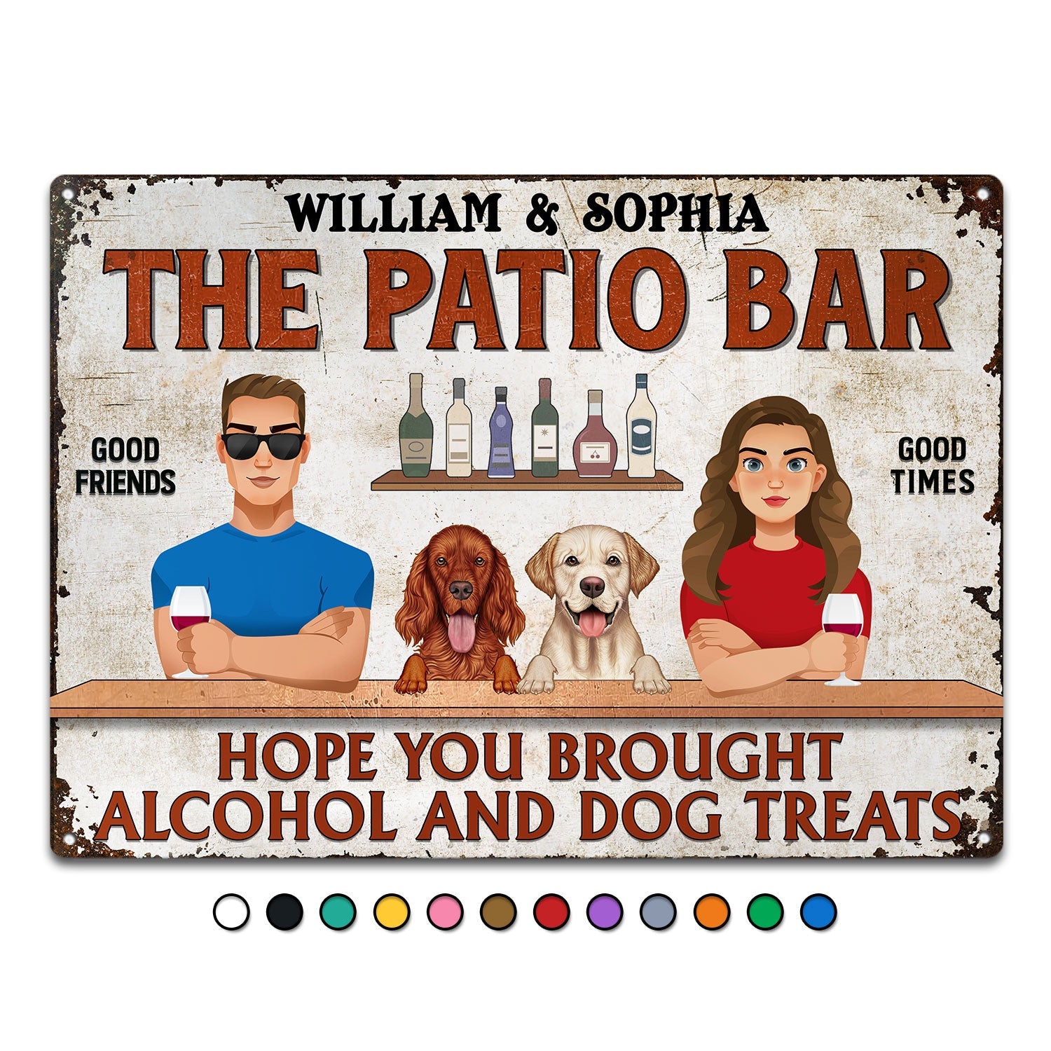 Hope You Brought Flat Art Couple And Dog Cat - Housewarming Gift, Backyard Sign, Patio Decor For Pet Lover - Personalized Classic Metal Signs