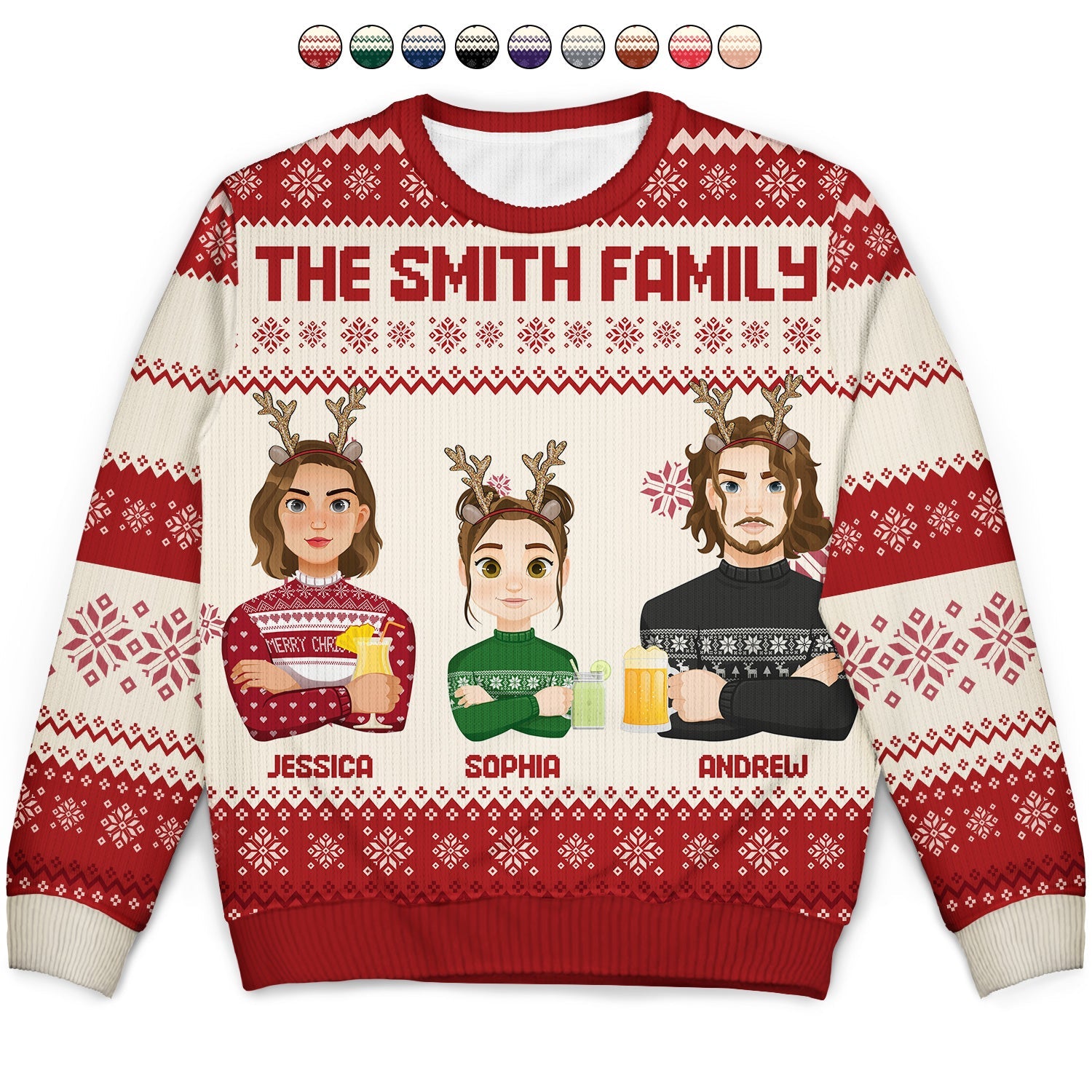 Flat Art - Christmas, Funny Gift For Family, Couple, Dad, Mom, Grandpa, Grandma - Personalized Unisex Ugly Sweater