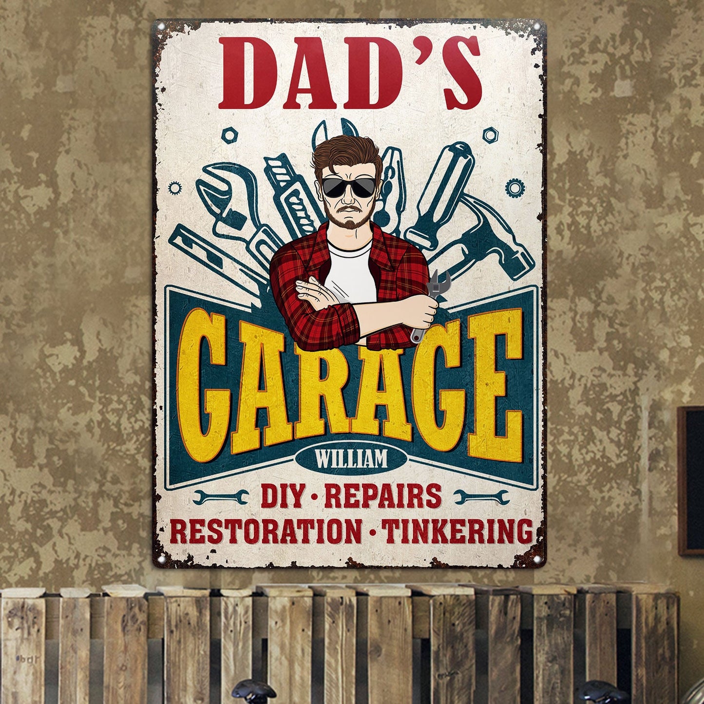 Dad's Grandpa's Workshop Restoration Tinkering - Gift For Father, Grandfather - Personalized Classic Metal Signs