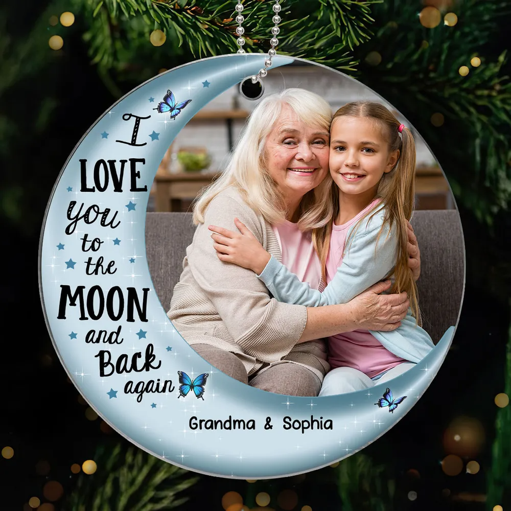 Love To The Moon Grandma Grandkid Photo Inserted Personalized Ornament