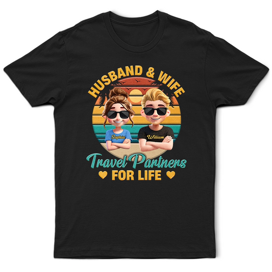 Husband And Wife Travel Partners For Life Traveling Couple - Personalized T Shirt