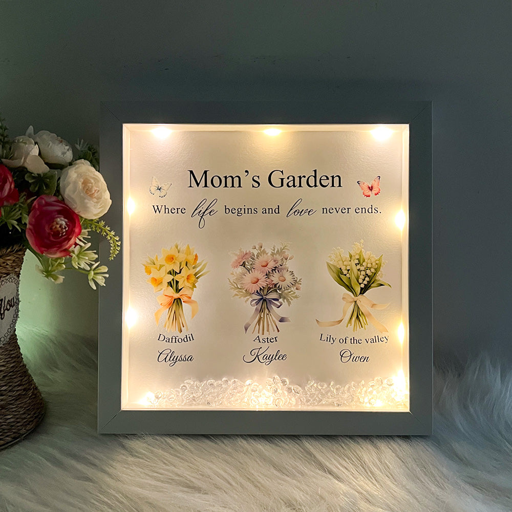 Customized Mom's Garden Birth Flower Light Frame Box