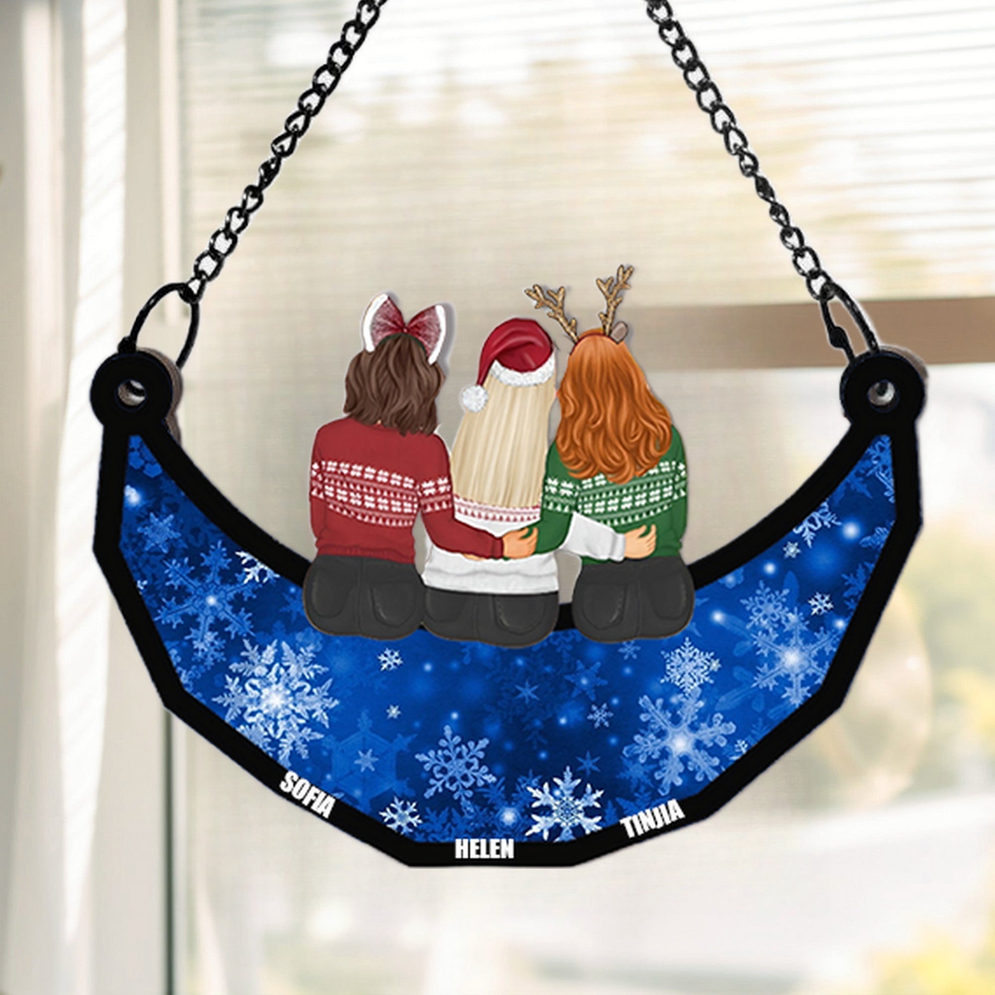 Besties Friends Sitting On The Moon - Gift For Bestie -Personalized Window Hanging Suncatcher Ornament