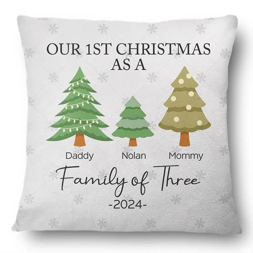 First Christmas As A Family Of Three - Personalized Pillow