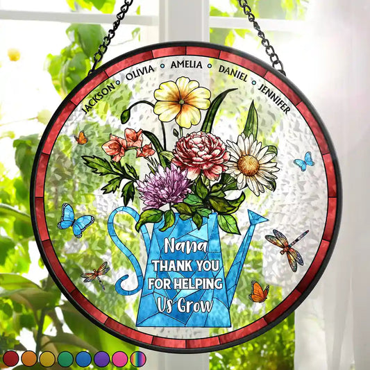 Helping Us Grow - Personalized Stained Glass Window Hanging Suncatcher