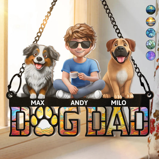 Dog Dad Dog Mom - Personalized Window Hanging Suncatcher Ornament