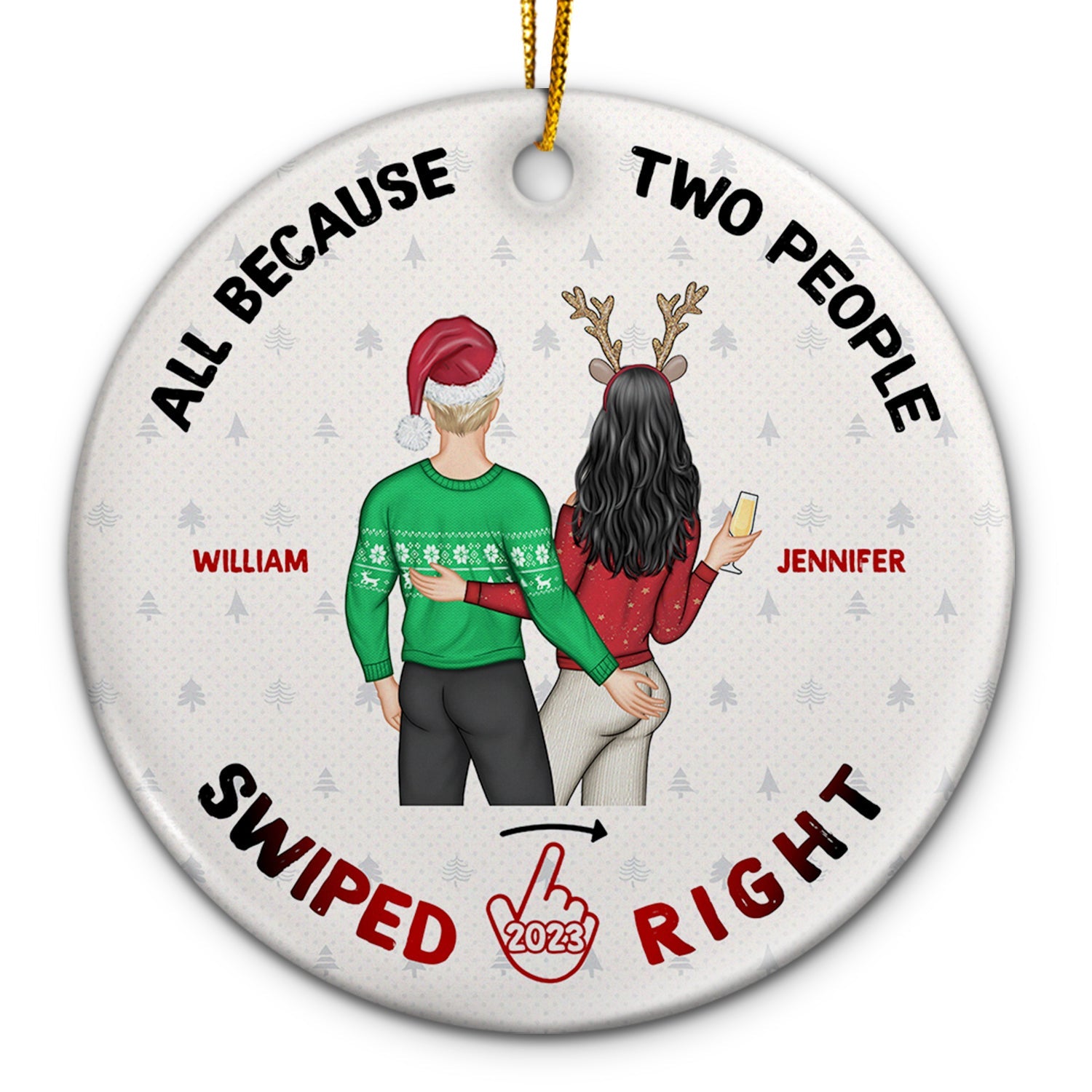 Christmas Swiped Right - Gift For Couples - Personalized Custom Circle Ceramic Ornament