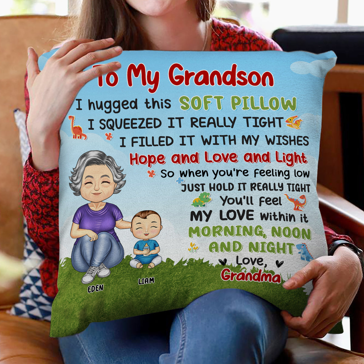 Grandma Mother Hugged This Soft Pillow - Gift For Granddaughter, Grandson, Kids - Personalized Polyester Linen Pillow