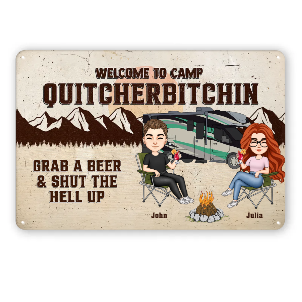 Welcome To Camp Quitcherbitchins Couples With Beer - Personalized Custom Metal Signs