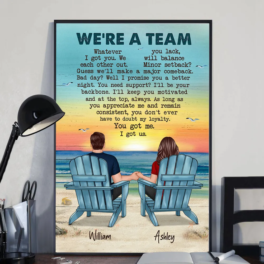 We‘re A Team Couple Beach Landscape Personalized Vertical Poster