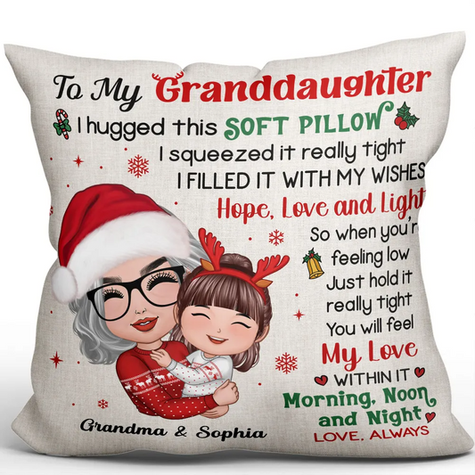 Doll Grandma Hugging Kid Christmas Gift For Granddaughter Grandson Personalized Polyester Linen Pillow